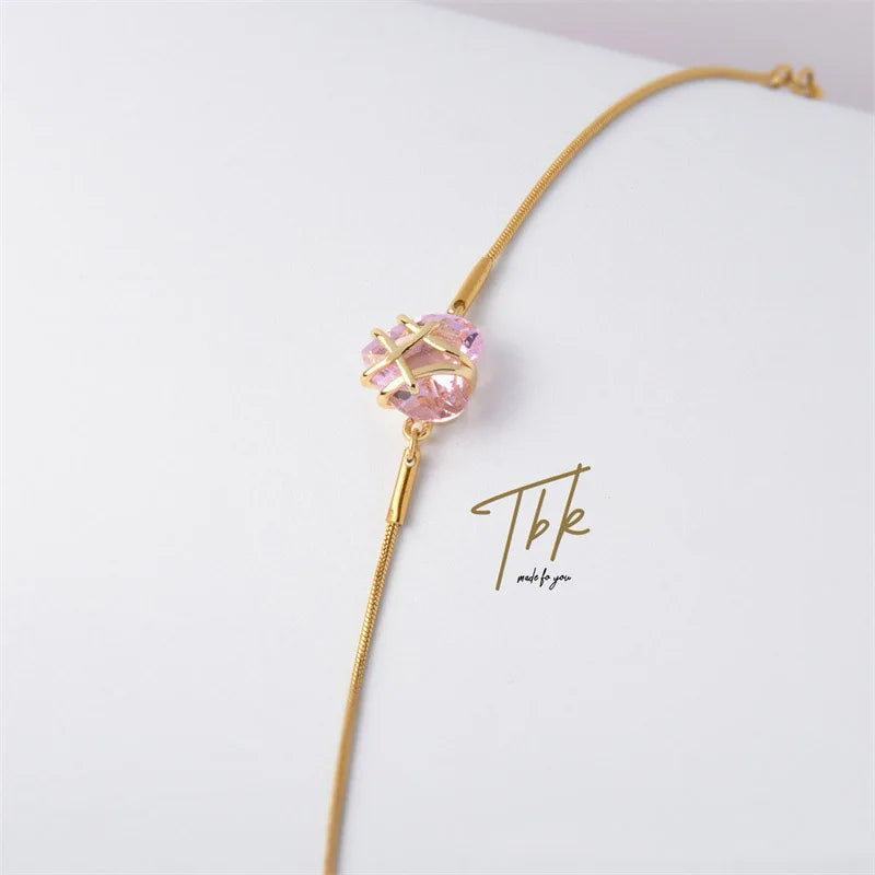 Bracelet Cœur Cristal Rose – Romantique & Lumineux