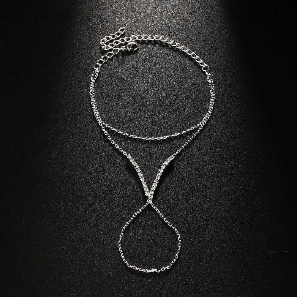 Bracelet Main Luxe Forme V - Cristaux Étincelants & Bague Mariée