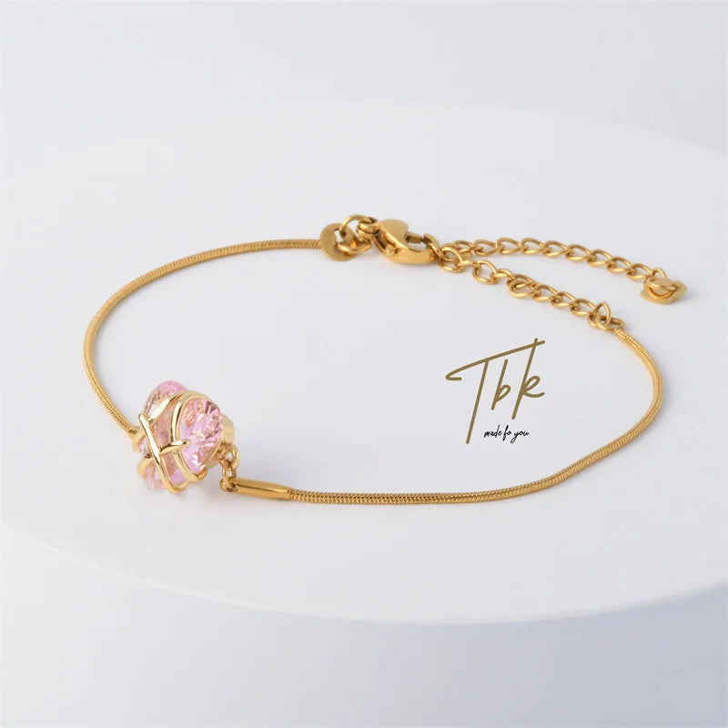 Bracelet Cœur Cristal Rose – Romantique & Lumineux