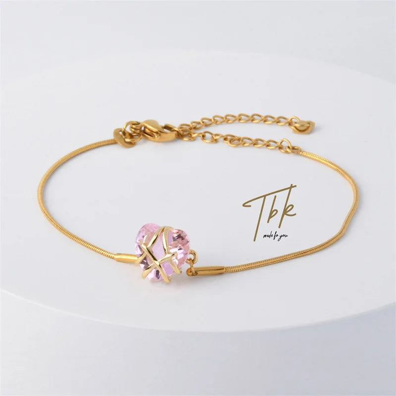 Bracelet Cœur Cristal Rose – Romantique & Lumineux