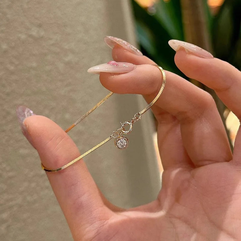 Bracelet Chaîne Lame Cuivre Doré - Zircons Lumineux & Design Minimaliste