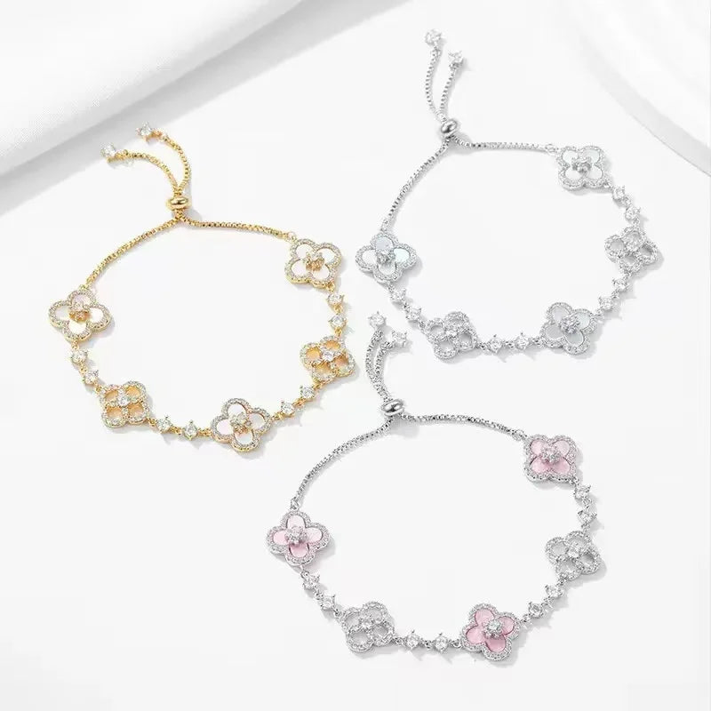 Bracelet Fleur Porte-Bonheur Nacre & Zircon