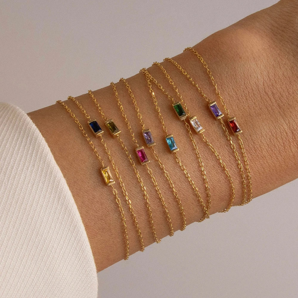 Bracelet Pierres de Naissance - Acier Inoxydable Lumineux & Zircons Étincelants