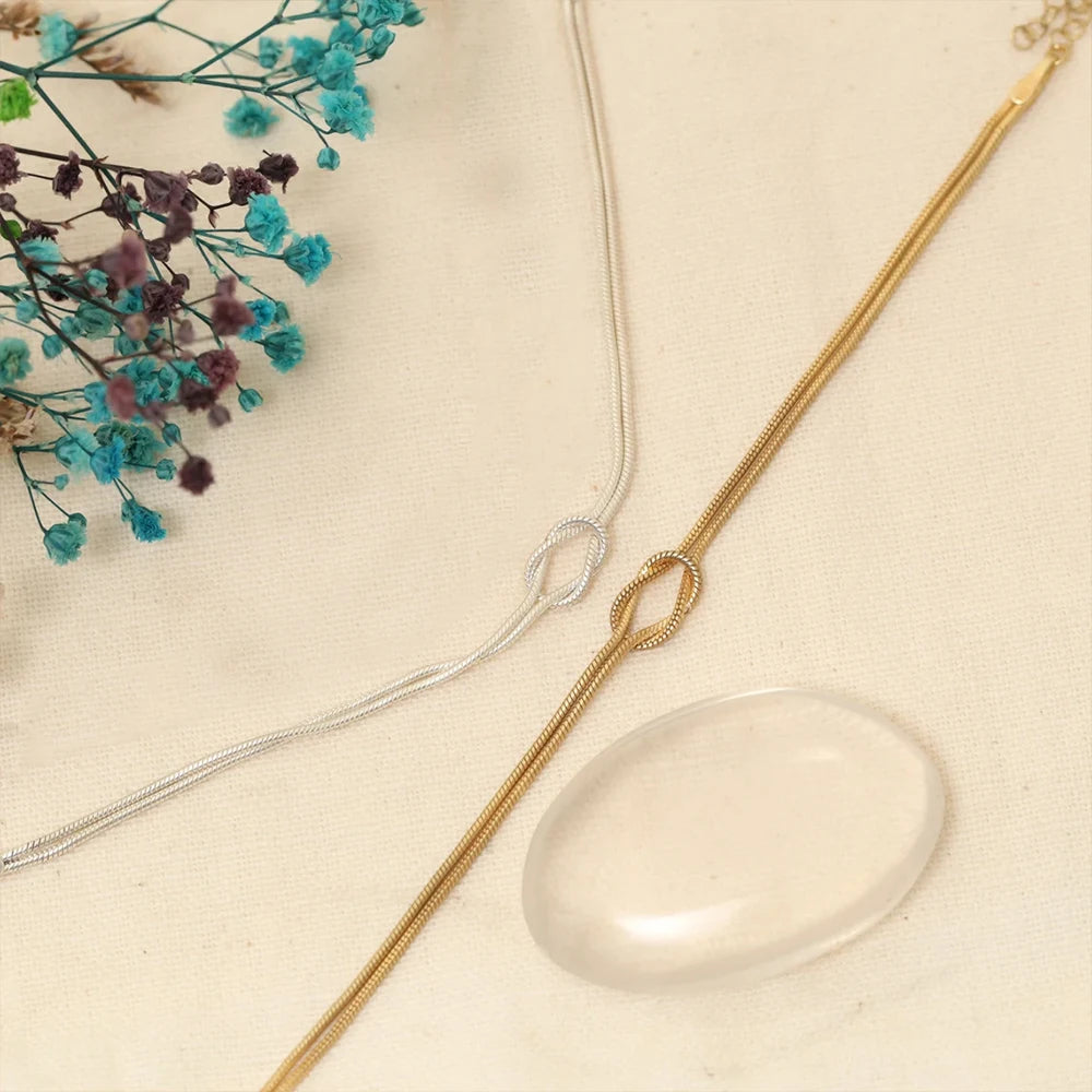 Bracelet Couple & Amitié Nœud Lumineux - Chaîne Serpent Acier Doré