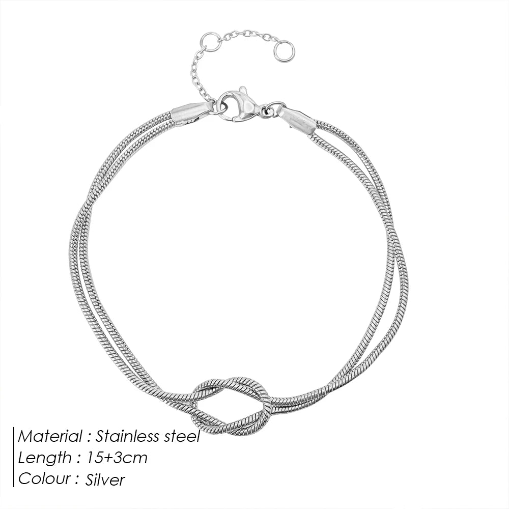 Bracelet Couple & Amitié Nœud Lumineux - Chaîne Serpent Acier Doré