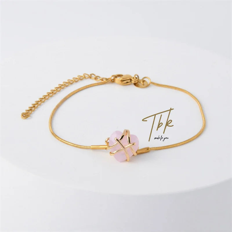 Bracelet Cœur Cristal Rose – Romantique & Lumineux