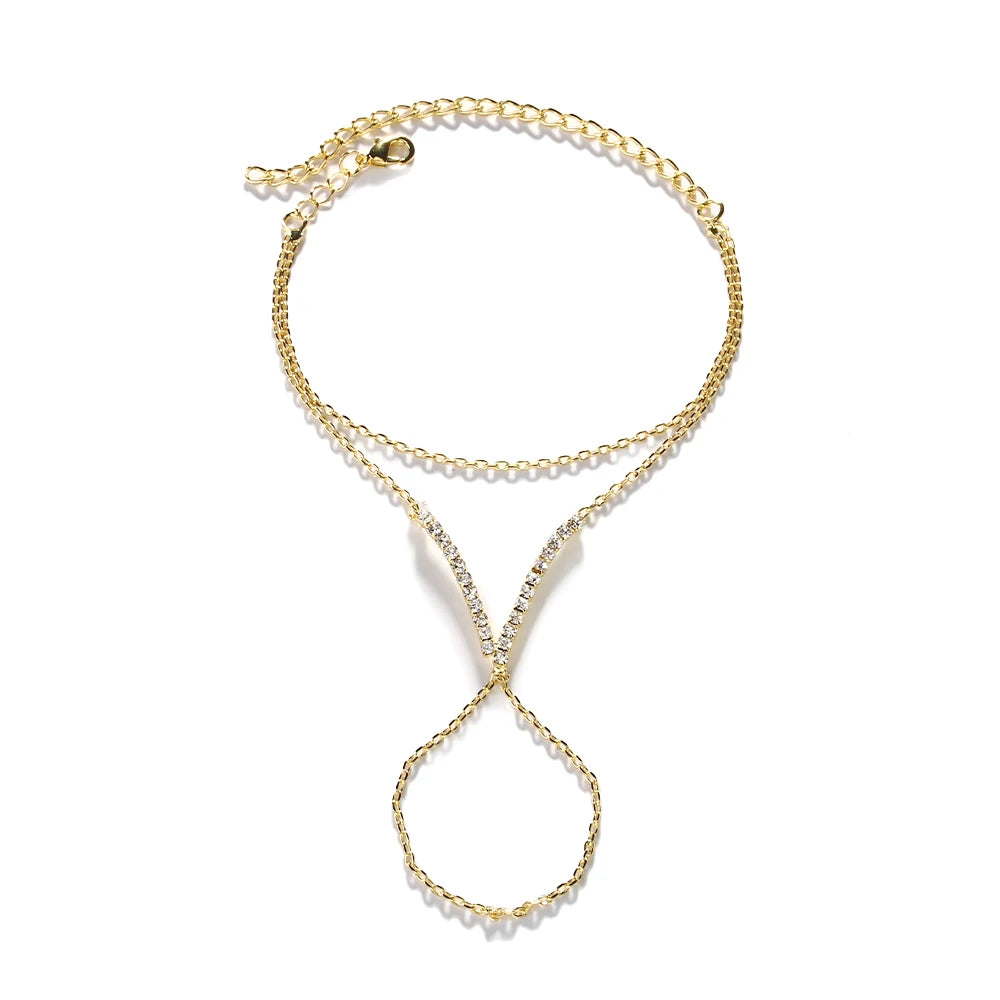 Bracelet Main Luxe Forme V - Cristaux Étincelants & Bague Mariée