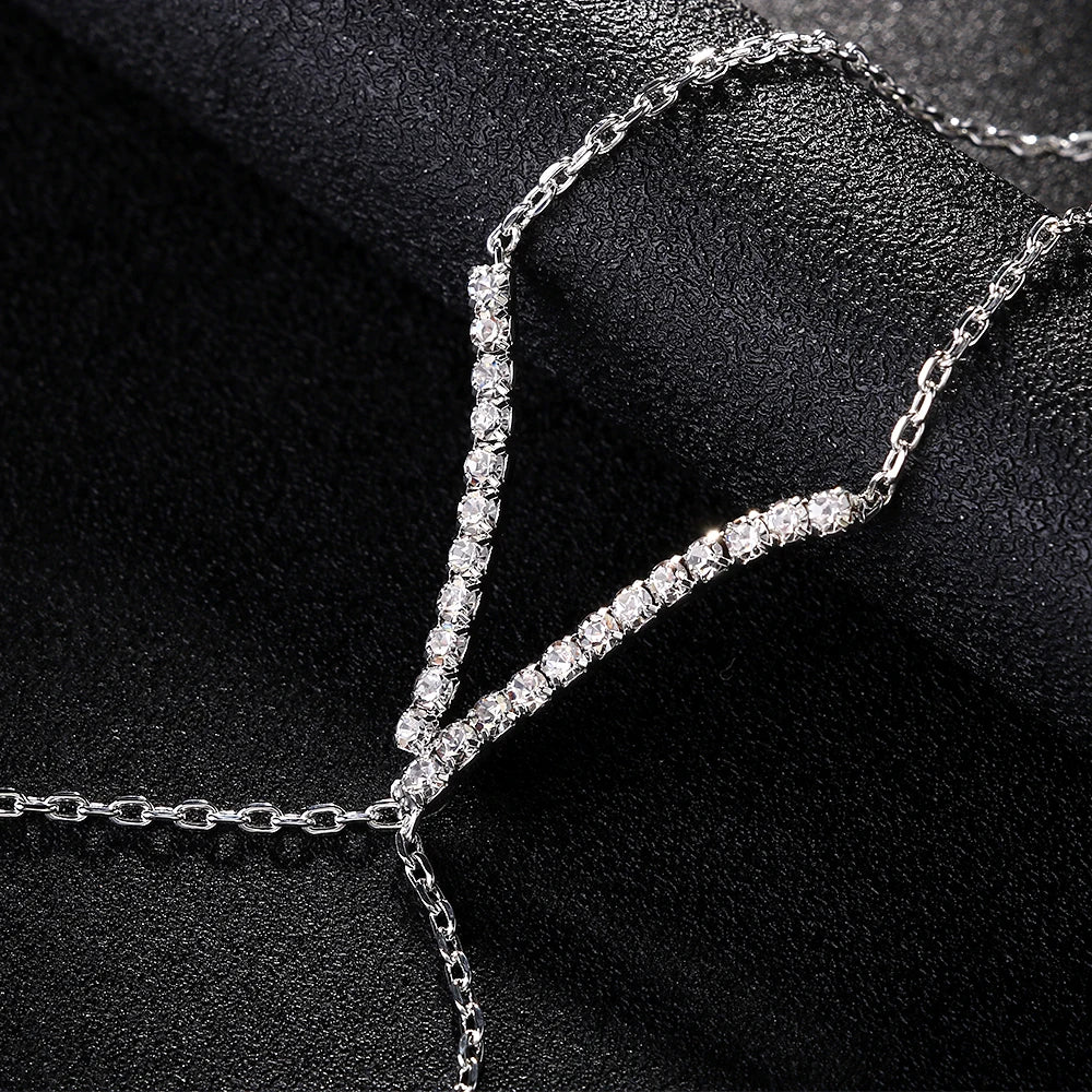 Bracelet Main Luxe Forme V - Cristaux Étincelants & Bague Mariée