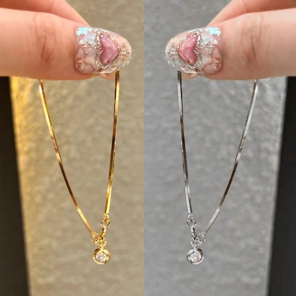 Bracelet Chaîne Lame Cuivre Doré - Zircons Lumineux & Design Minimaliste